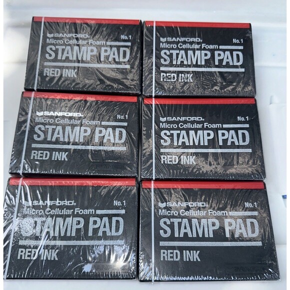 6 Sanford Micro Cellular Color Foam Ink Pads No 1 - Red Sealed Package - Picture 1 of 2